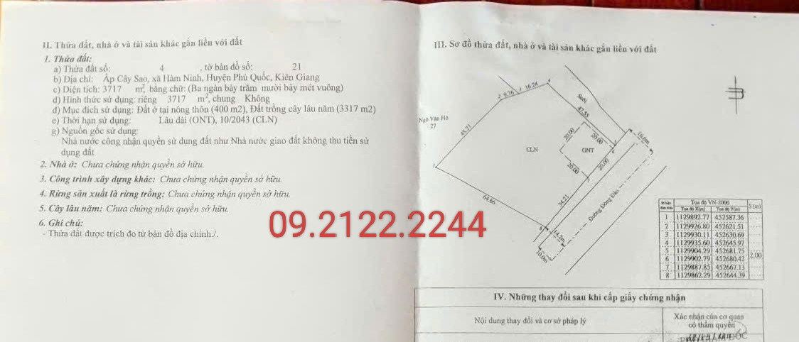 Bán đất 3717m² ngang 56,21m đường Đông Đảo giá 22.3 tỷ Đặc khu Phú Quốc