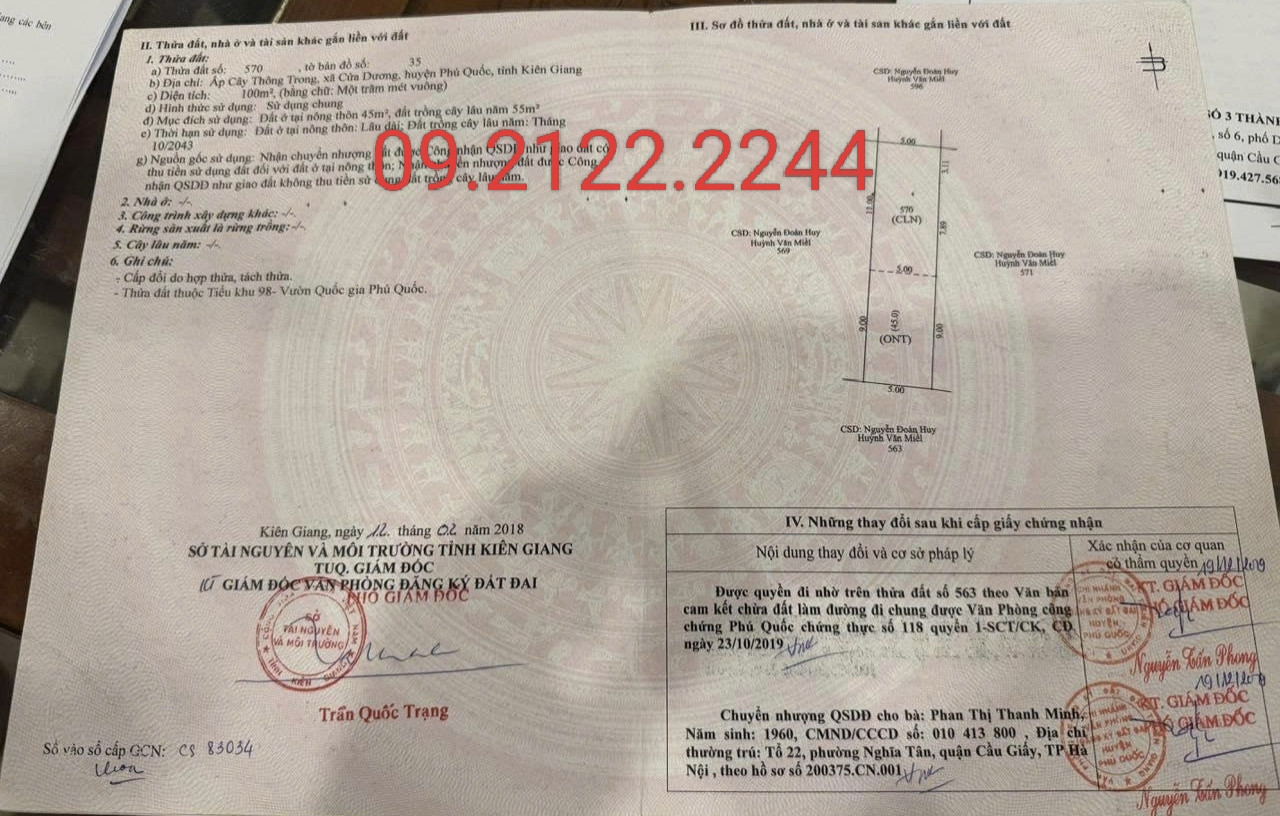 Bán đất 100m² ngang 5m giá 780 triệu Cây Thông Trong Cửa Dương Đặc khu Phú Quốc