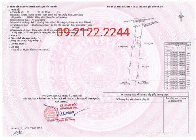 Bán đất 4000m² Mặt tiền 20m UBND Bãi Thơm giá 14 tỷ Đặc khu Phú Quốc