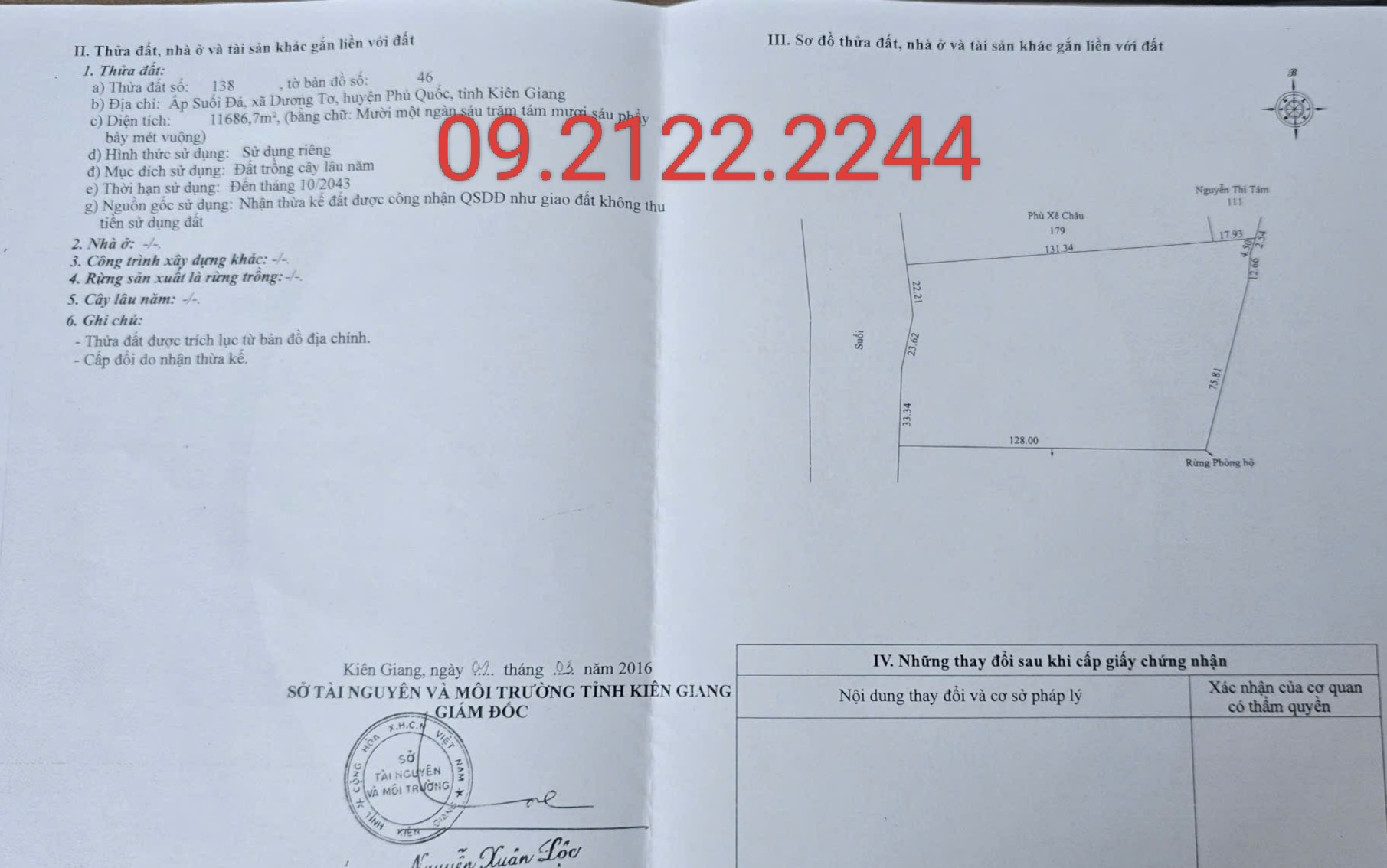 Bán đất 11698.7m² ngang 100m Suối Tiên Dương Tơ giá 22 tỷ Đặc khu Phú Quốc