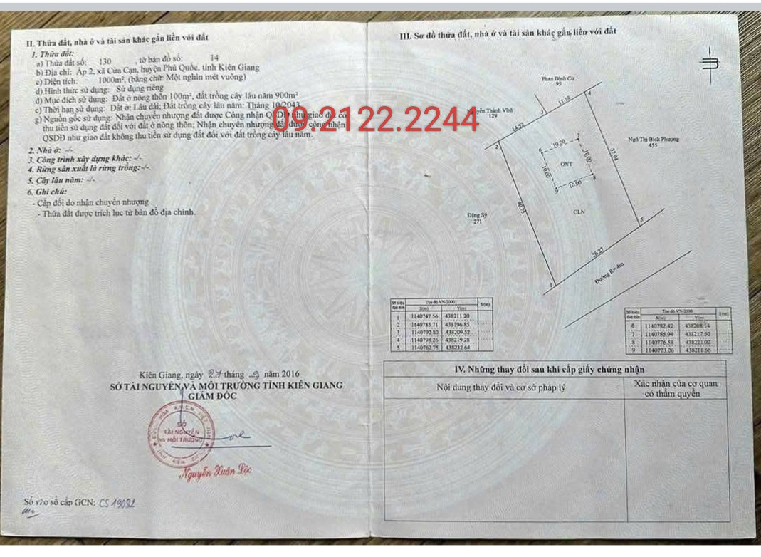 Bán đất 1000m² ngang 26.3m Khu phố 2 Cửa Cạn giá 3.5 tỷ Đặc khu Phú Quốc