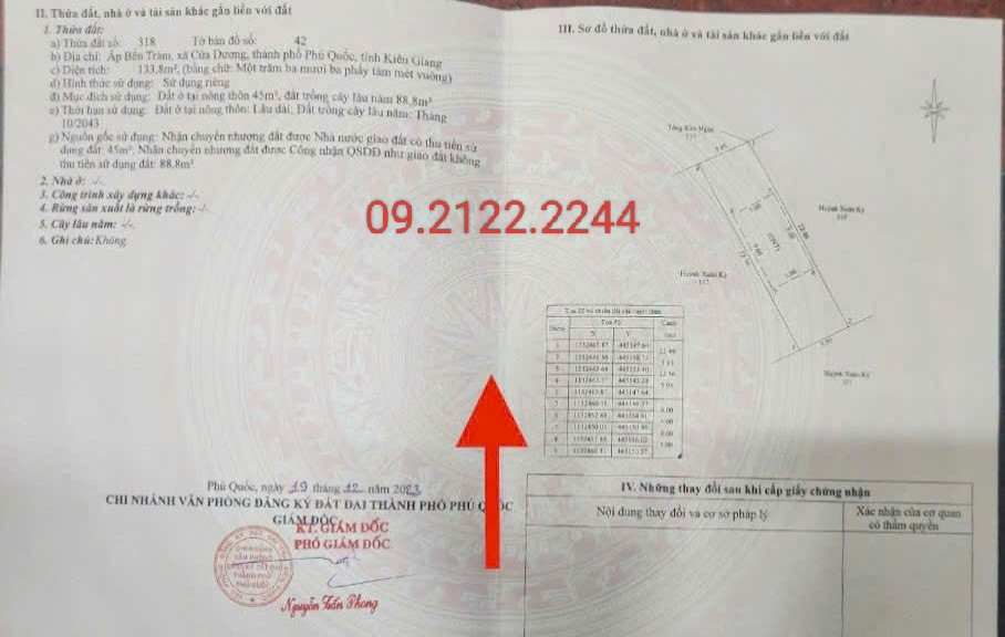 Bán đất 134m² ngang 6m Bến Tràm, Cửa Dương giá 950 triệu Đặc khu Phú Quốc