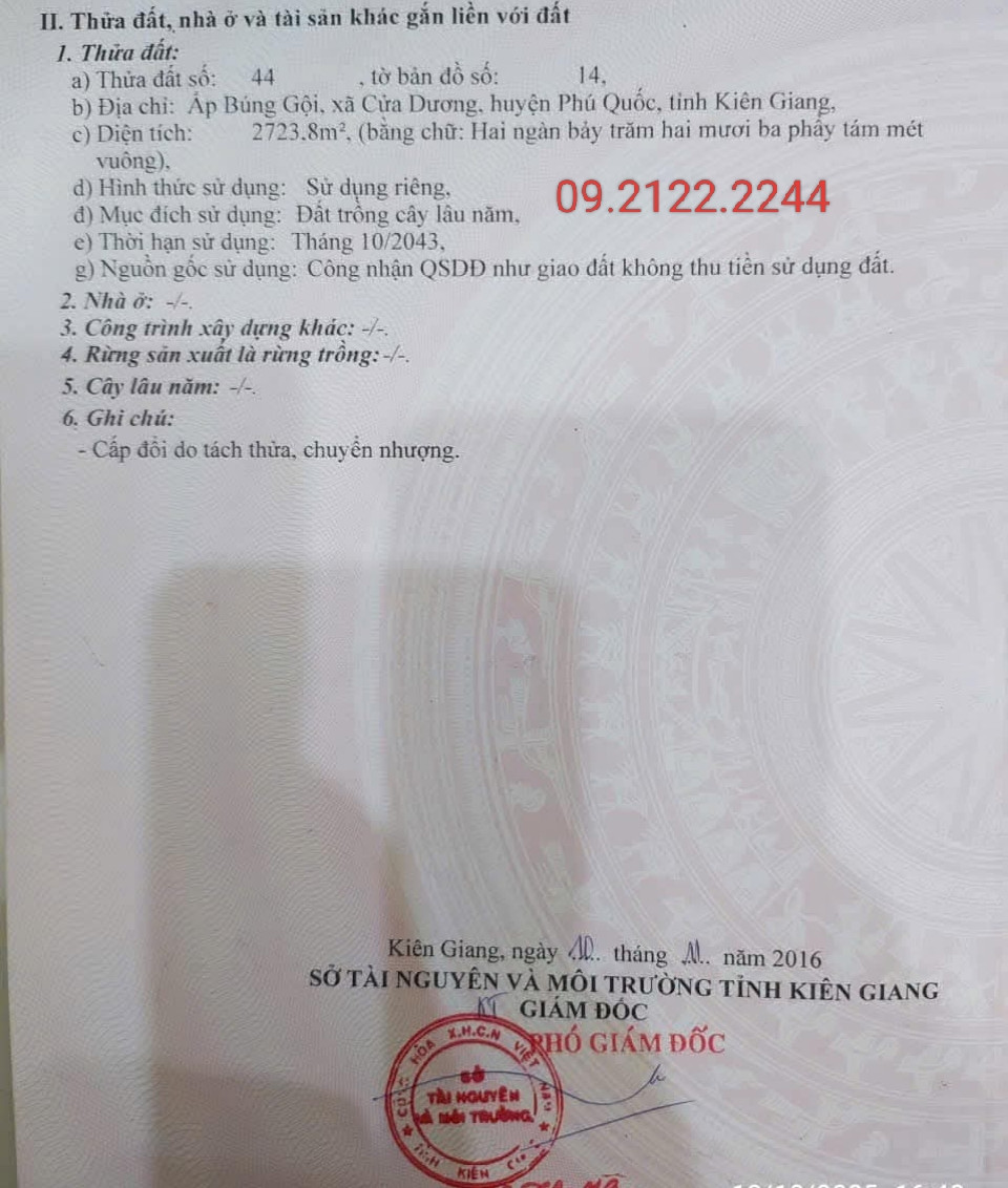 Bán đất 2741.1m² ngang 60m Búng Gội, Cửa Dương giá 16.34 tỷ tại Đặc khu Phú Quốc