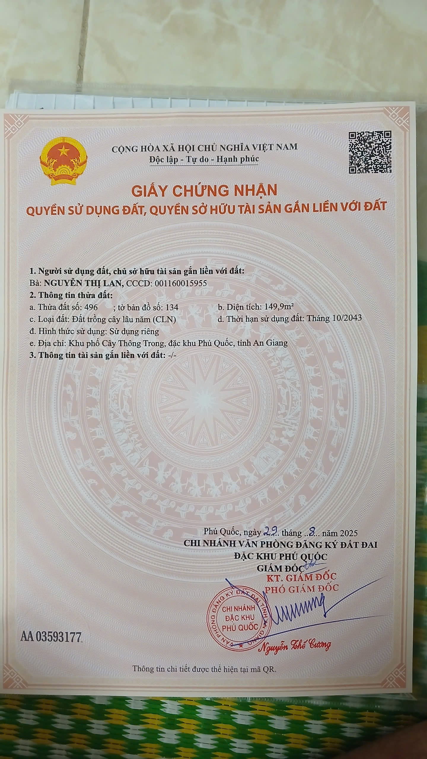 Bán đất 149m² ngang 6m giá 850 triệu tại Đặc khu Phú Quốc