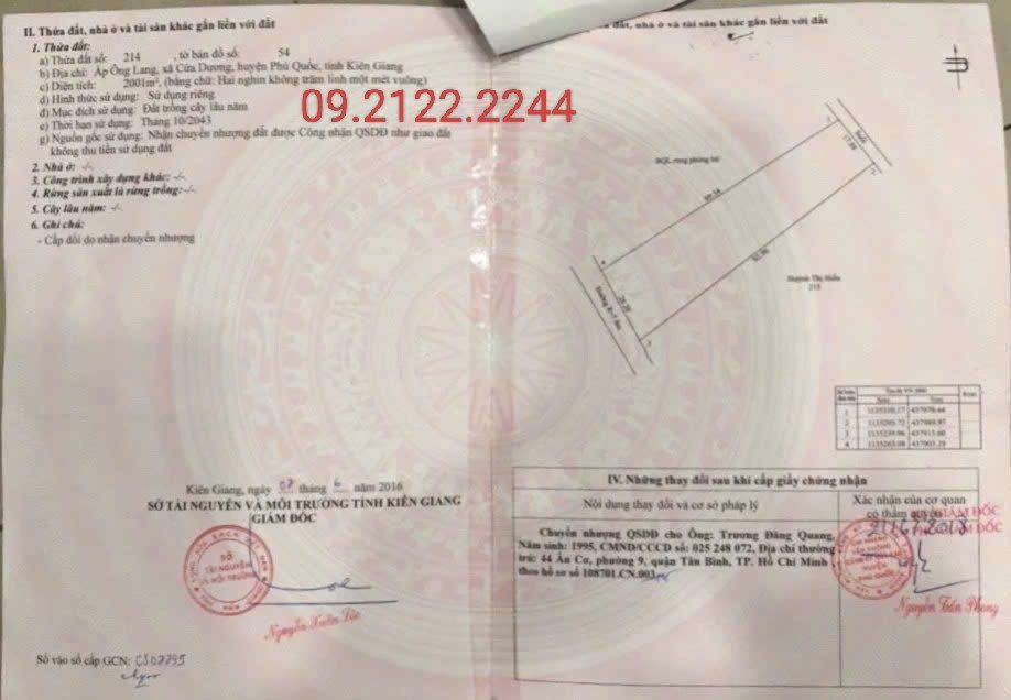 Bán đất 2001m² ngang 26.3m Ông Lang giá 24 tỷ tại Đặc khu Phú Quốc