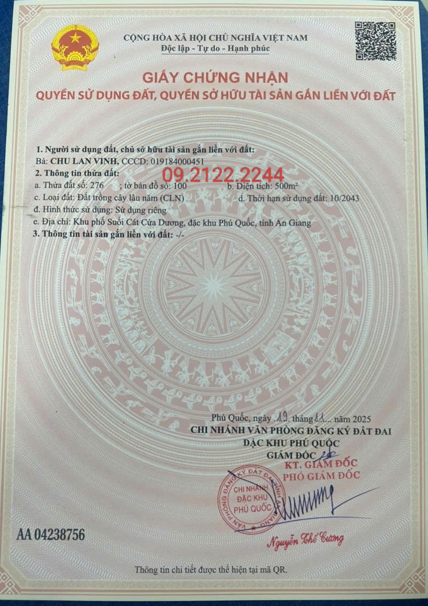 Bán đất 500m² ngang 14.2m Suối Cát, Cửa Dương giá 790 triệu tại Đặc khu Phú Quốc