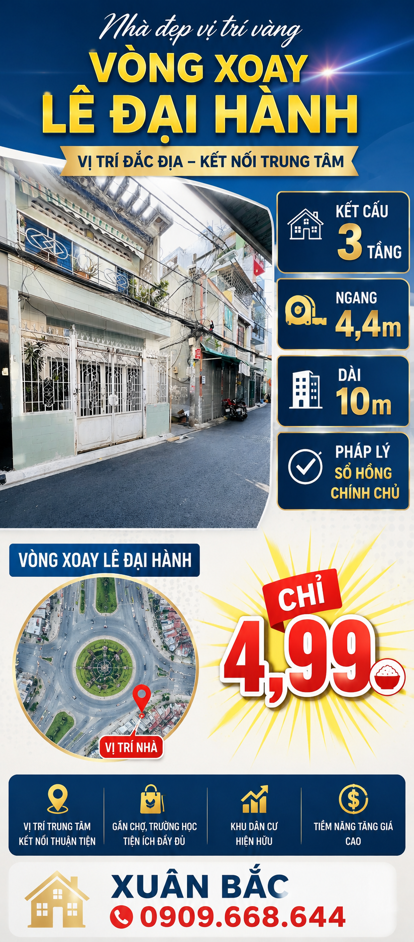 VÒNG XOAY LÊ ĐẠI HÀNH NGANG 4,4 DÀI 10 XÂY 3 TÂNG