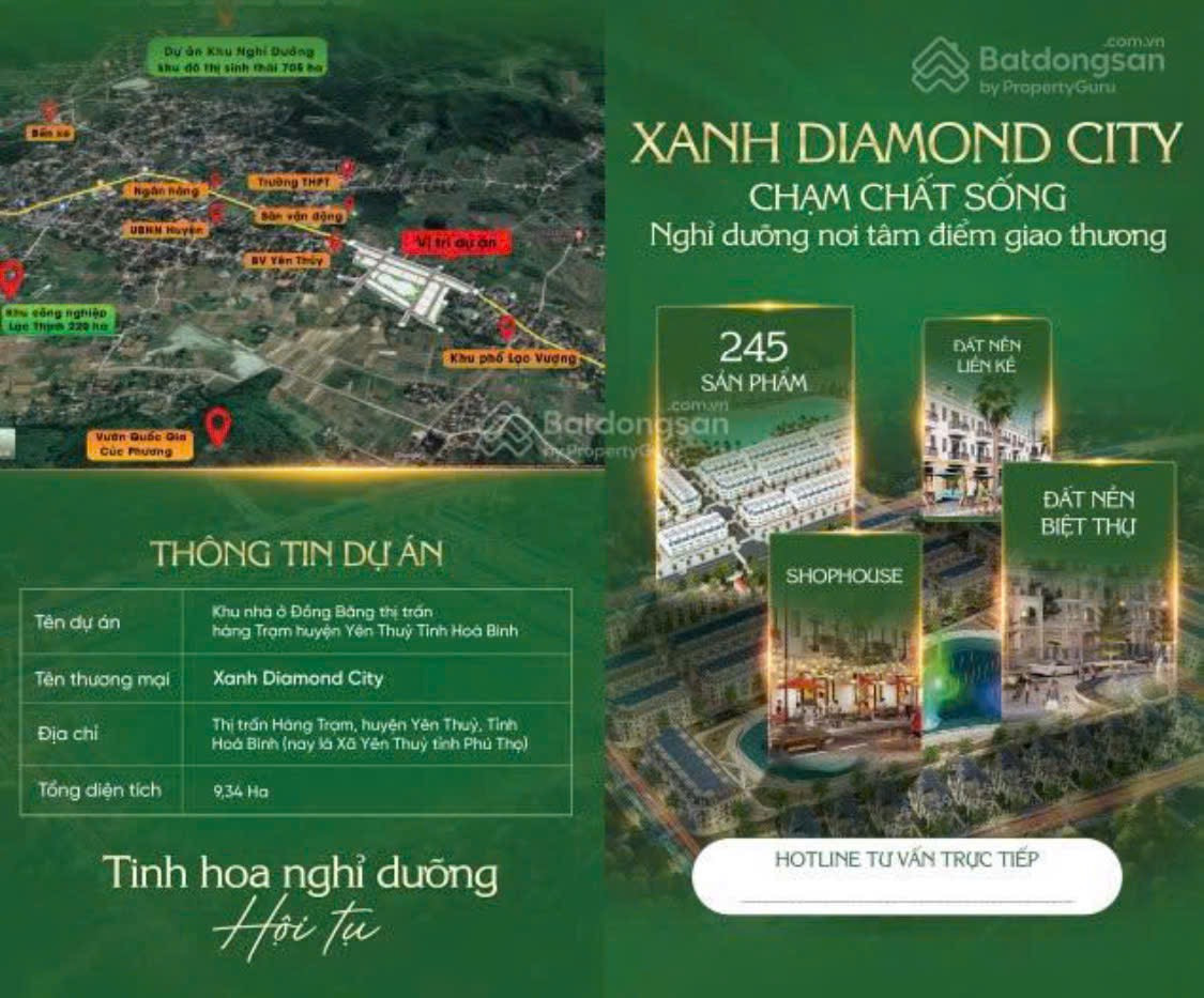 🏙 REVIEW LÔ VIEW HỒ – XANH DIAMOND CITY
📍 Trung tâm Thị trấn Hàng Trạm – Yên Thuỷ – Hoà Bình