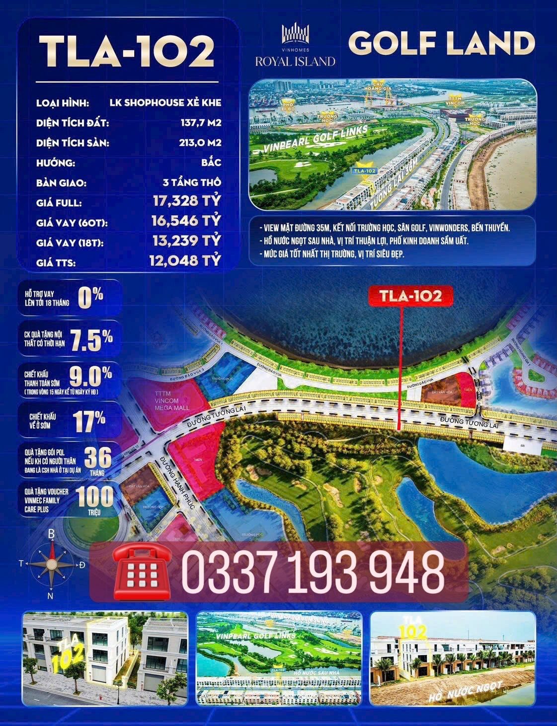 Bán shophouse xẻ khe 137m2 TLA-102 trục đường Tương Lai Vinhomes Vũ Yên Hải Phòng.