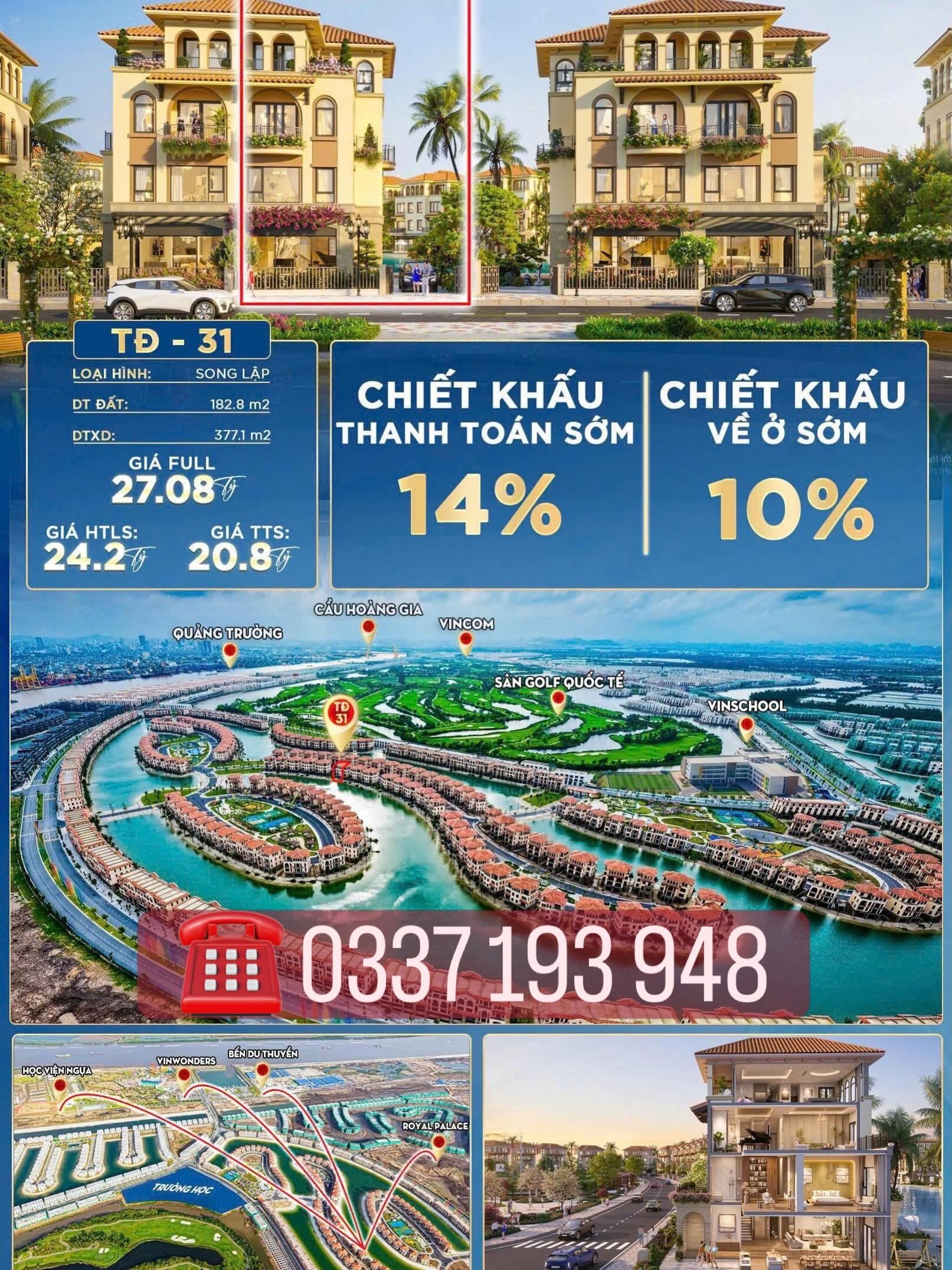 Bán biệt thự song lập Đảo Thiên Đường TĐ-31 Vinhomes Vũ Yên Hải Phòng.