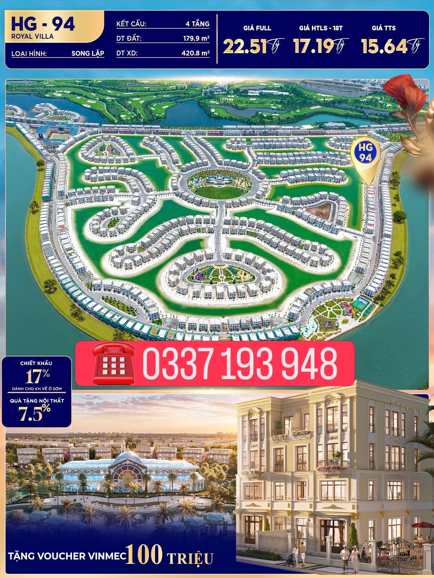 Bán căn biệt thự song lập 180m2 HG-94 khu Hoàng Gia Vinhomes Vũ Yên Hải Phòng.