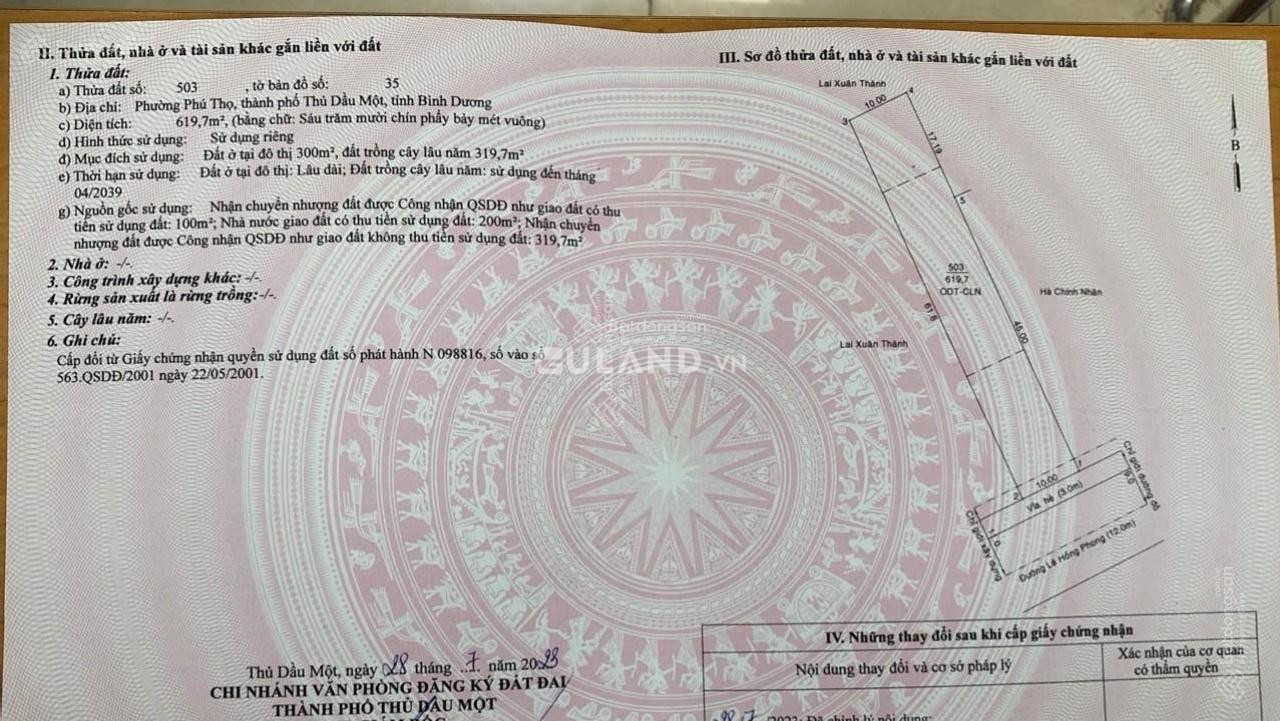 Mặt tiền kinh doanh Lê Hồng Phong, Phú Thọ Thủ Dầu Một - Bình Dương. gần chợ Phú Văn, 10x62 thổ cư 300m2 giá cực tốt đầu tư