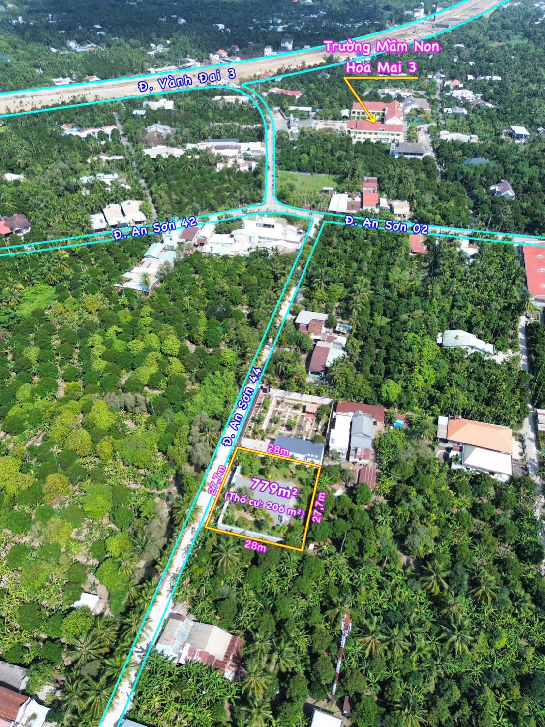 Bán Miếng Đất Vườn 779m2, Đã Xây Tường Rào Bao Quanh Kiên Cố ở An Sơn, Gần Sông SG