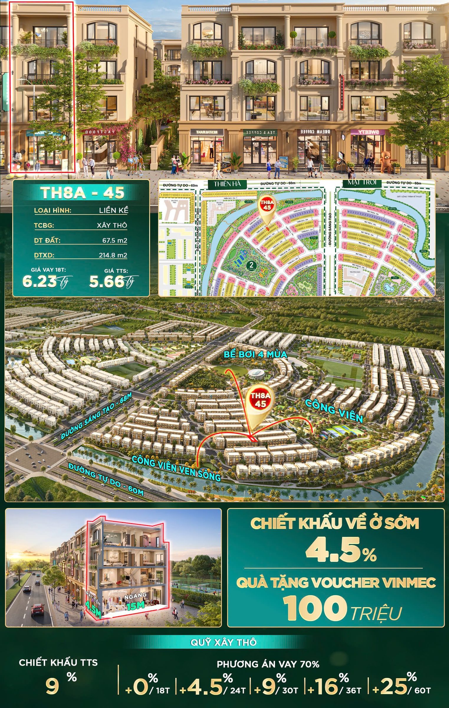 Bán liền kề khu Thiên Hà TH8A-45 Vinhomes Dương Kinh Hải Phòng.