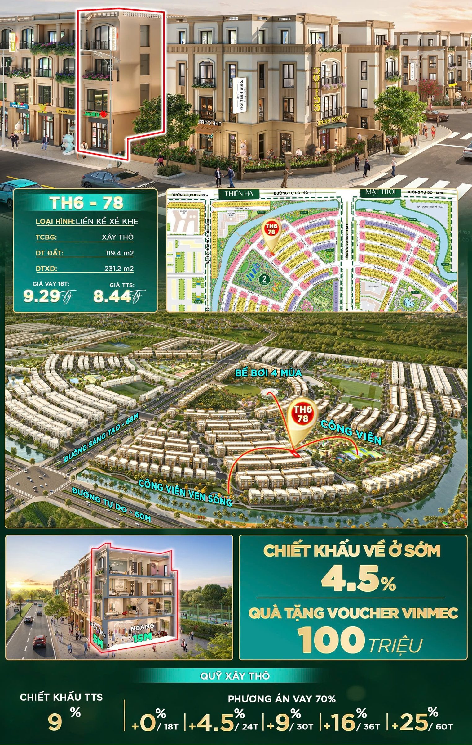 Bán liền kề xẻ khe 120m2 TH6-78 khu Thiên Hà Vinhomes Dương Kinh Hải Phòng.