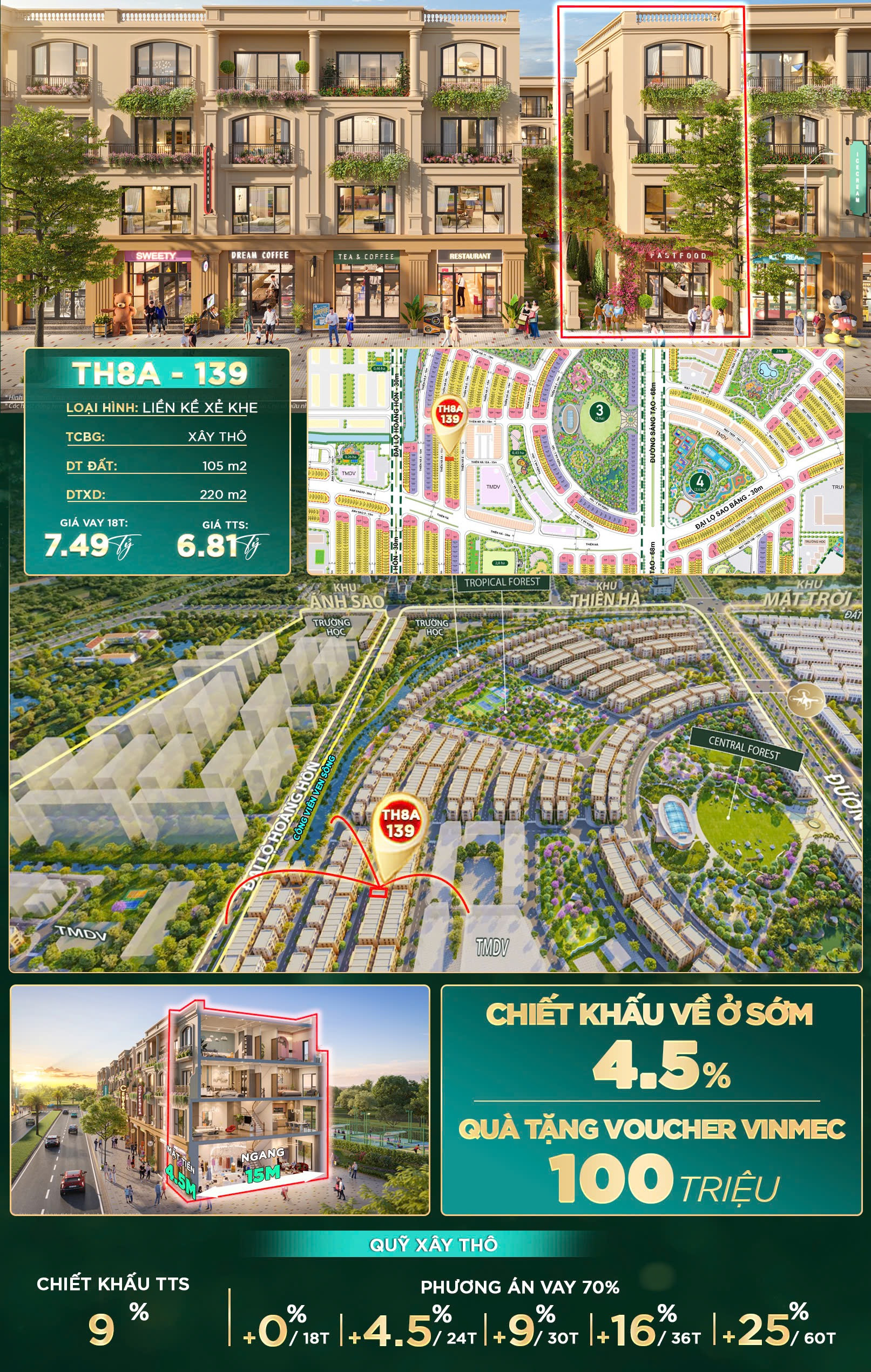 Bán liền kề xẻ khe 105m2 TH8A-139 khu Thiên Hà Vinhomes Dương Kinh Hải Phòng.