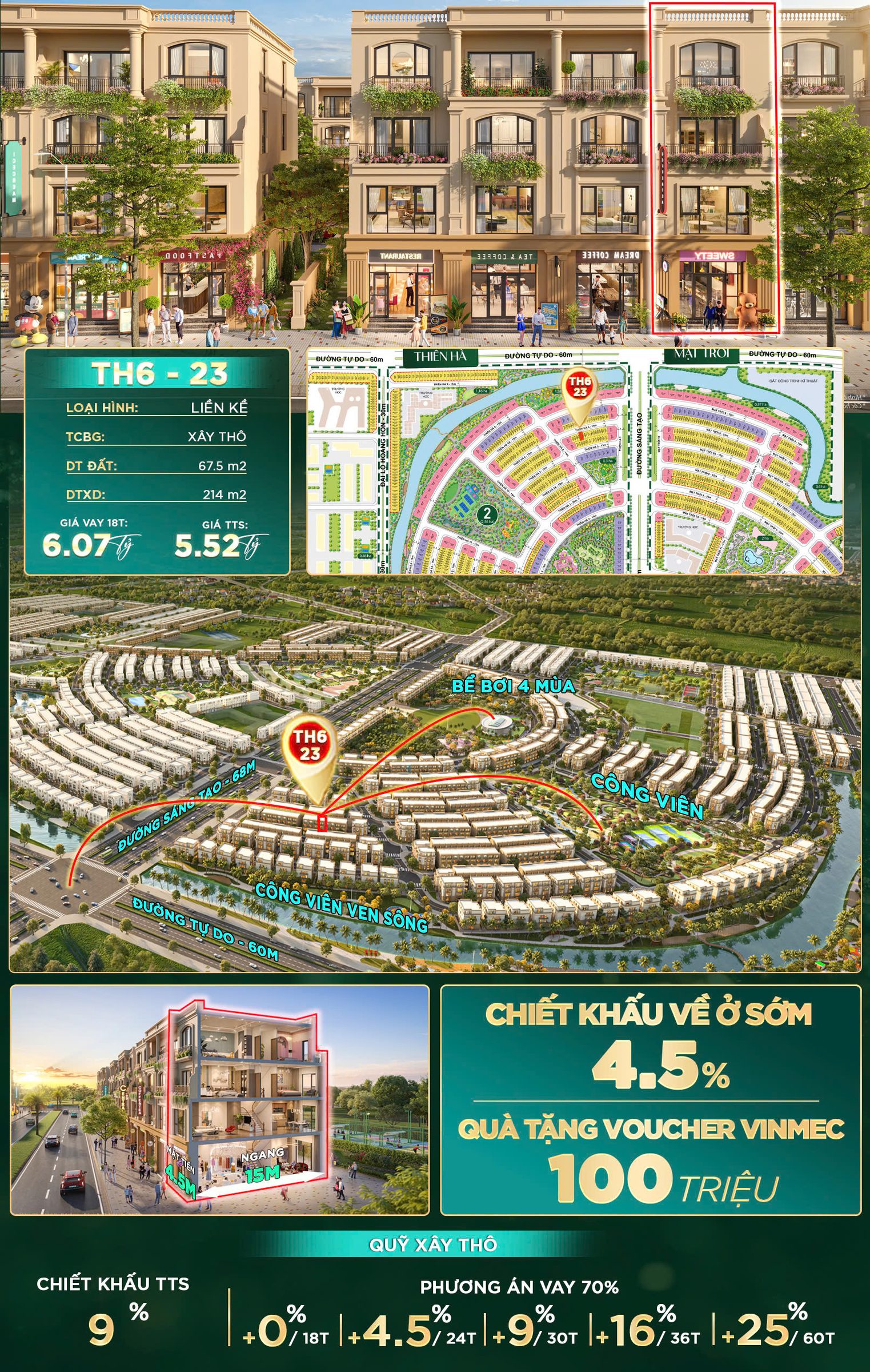 Bán liền kề 67,5m2 TH6-23 khu Thiên Hà Vinhomes Dương Kinh Hải Phòng.