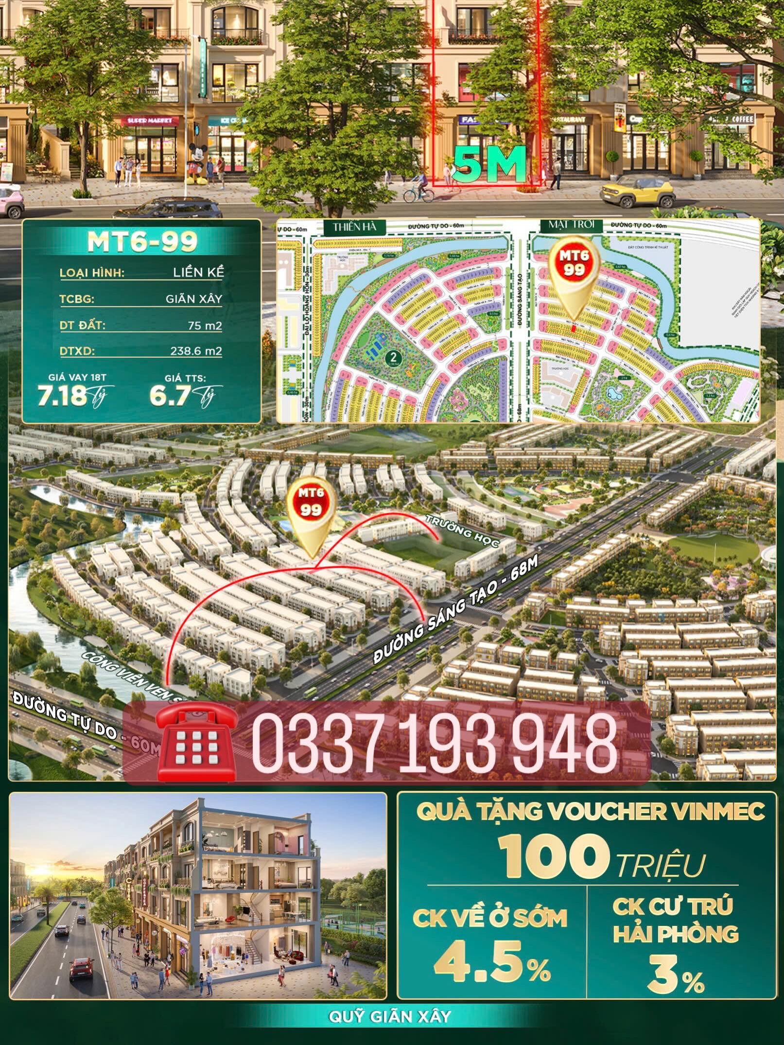 Bán căn liền kề 75m2 MT6-99 khu Mặt Trời Vinhomes Dương Kinh Hải Phòng.