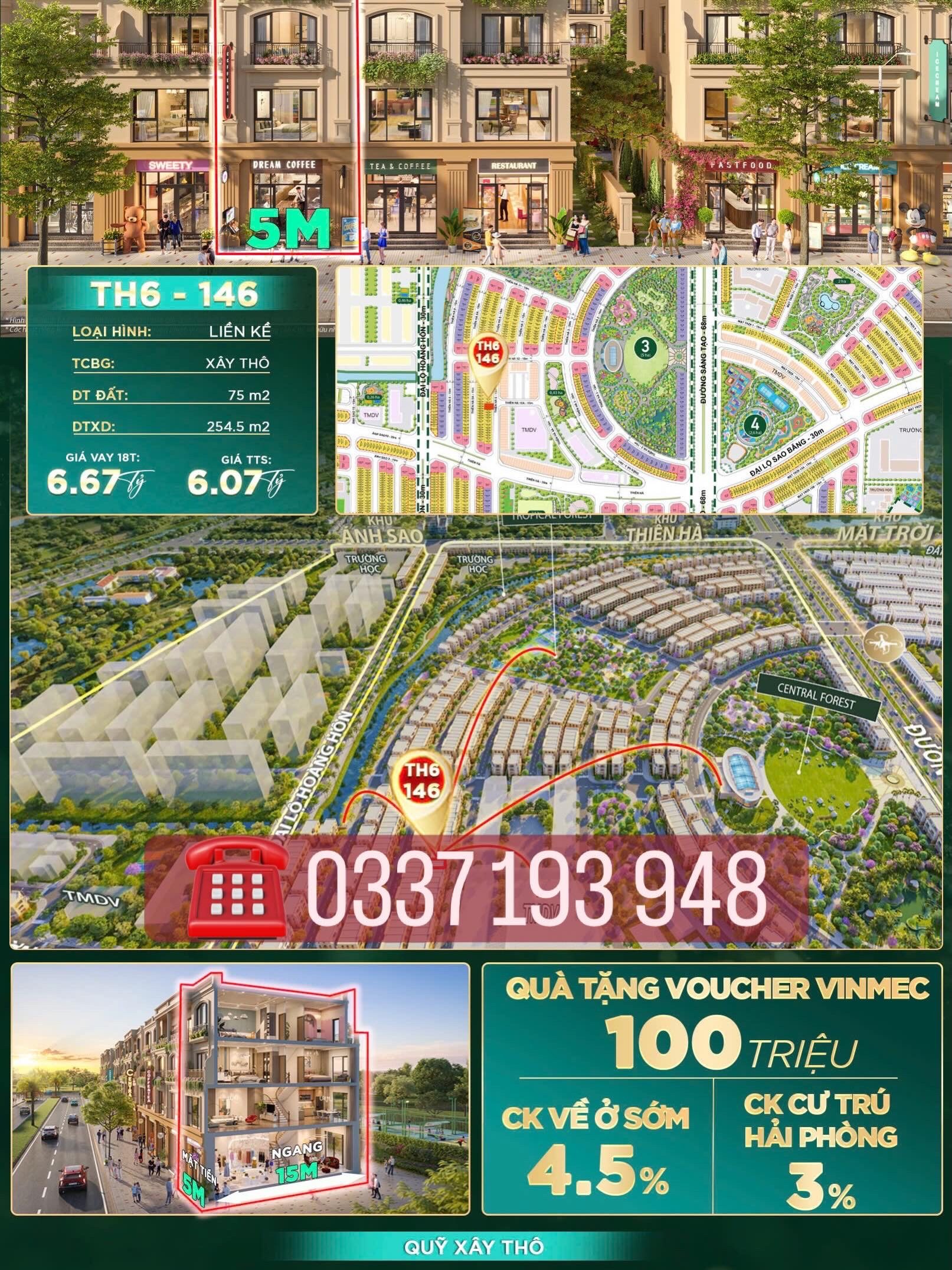 Bán căn liền kề 75m2 TH6-146 khu Thiên Hà Vinhomes Dương Kinh Hải Phòng.
