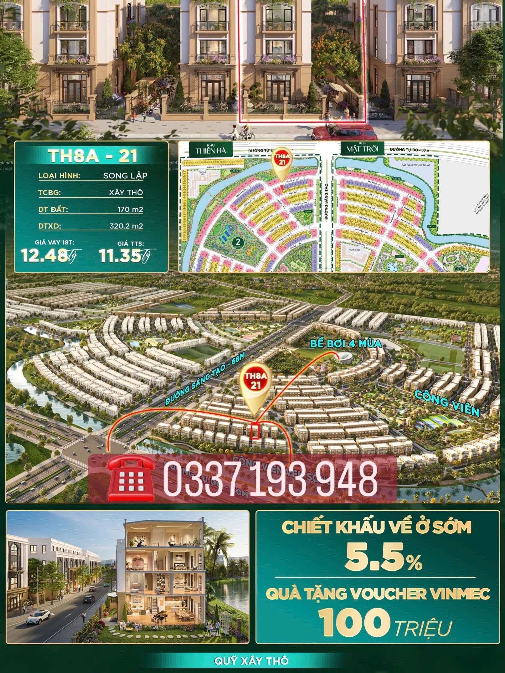 Bán căn biệt thự song lập 170m2 TH8-21 khu Thiên Hà Vinhomes Dương Kinh Hải Phòng.