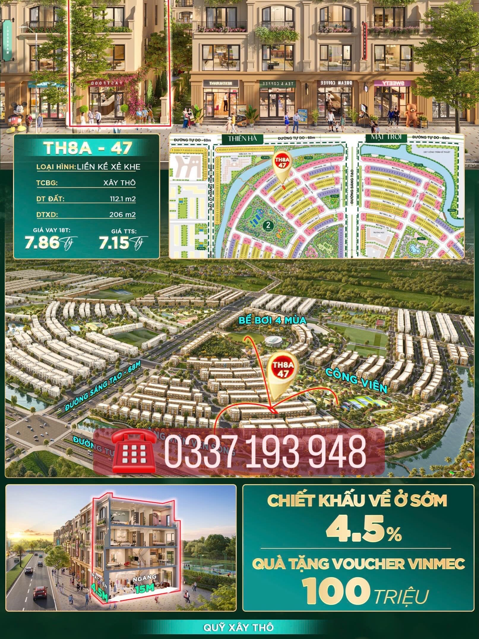 Bán căn liền kề xẻ khe 112m2 TH8A-47 khu Thiên Hà Vinhomes Dương Kinh Hải Phòng.