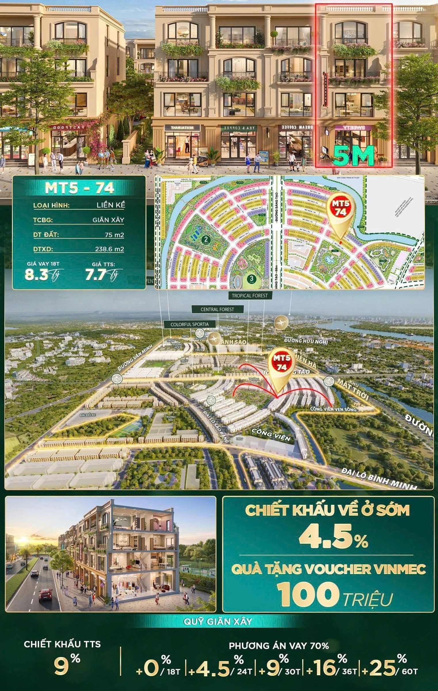 Bán liền kề khu Mặt Trời view công viên MT5-74 Vinhomes Dương Kinh Hải Phòng.