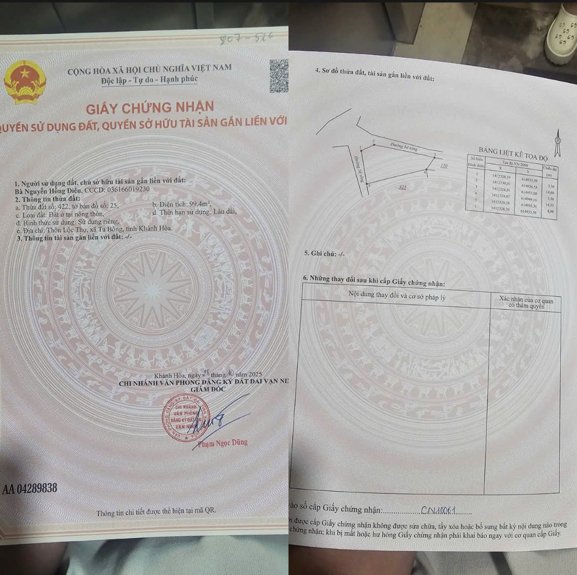 Bán Đất 99m² thổ cư 99m² giá 1.5 tỷ tại Đường Ấp Bắc Xã Tu Bông Khánh Hòa