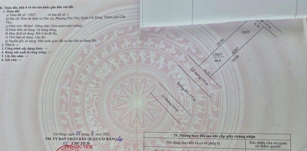 Bán Nền đẹp 42 B7 KDC Phú An, P. Hưng Phú, Cần Thơ.