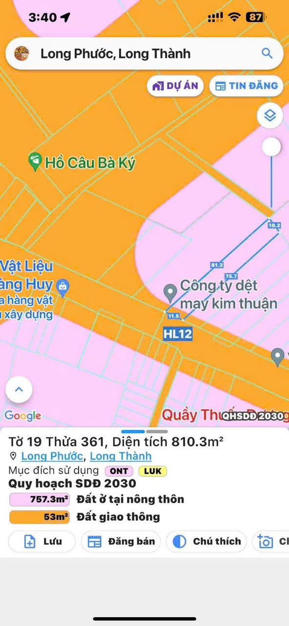 Bán đất 810.3m² giá 12 tỷ Xã Long Phước