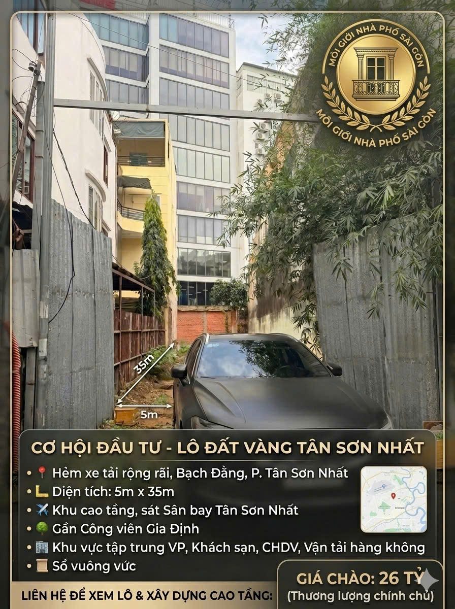 ĐẤT VÀNG KHU SÂN BAY TÂN SƠN NHẤT, 5M X 35M, GẦN CÔNG VIÊN GIA ĐỊNH, KHU CAO TẦNG, SHR