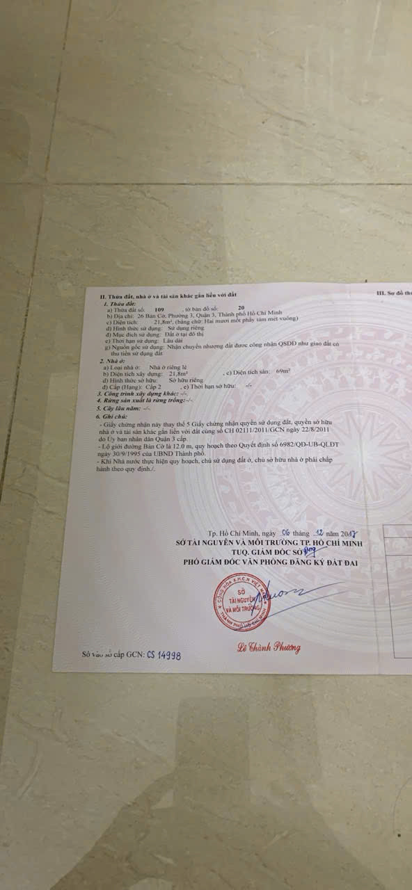 Bán nhà Bàn Cờ, P.3, Q.3 – Giá 12,8 tỷ