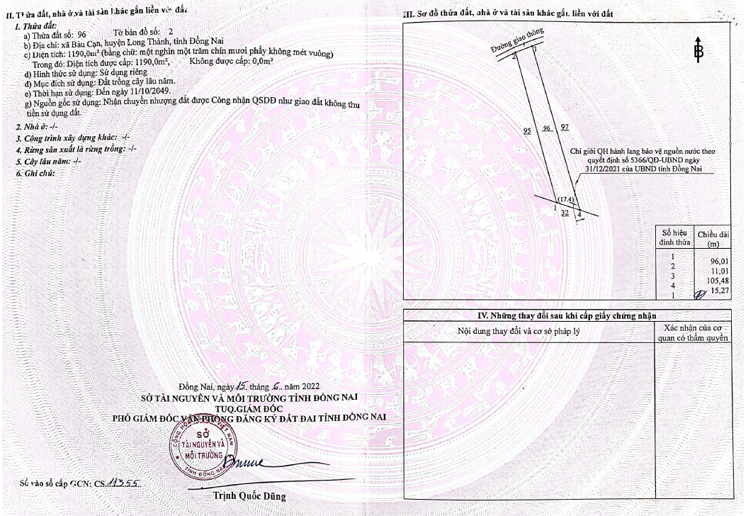 Bán 3 thửa đất mỗi thửa hơn 1100m2, Đất cây lâu năm. Đường Bàu Cạn. Xã Bàu cạn, Huyện Long Thành