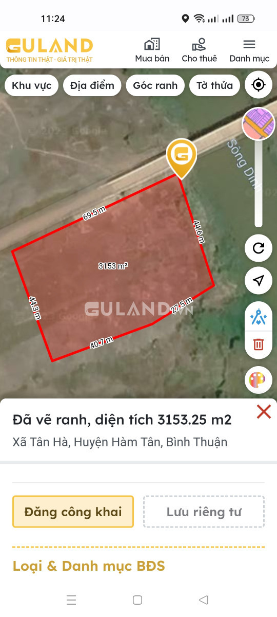 Bán 3 sào đất Tân Hà, giáp sông Dinh