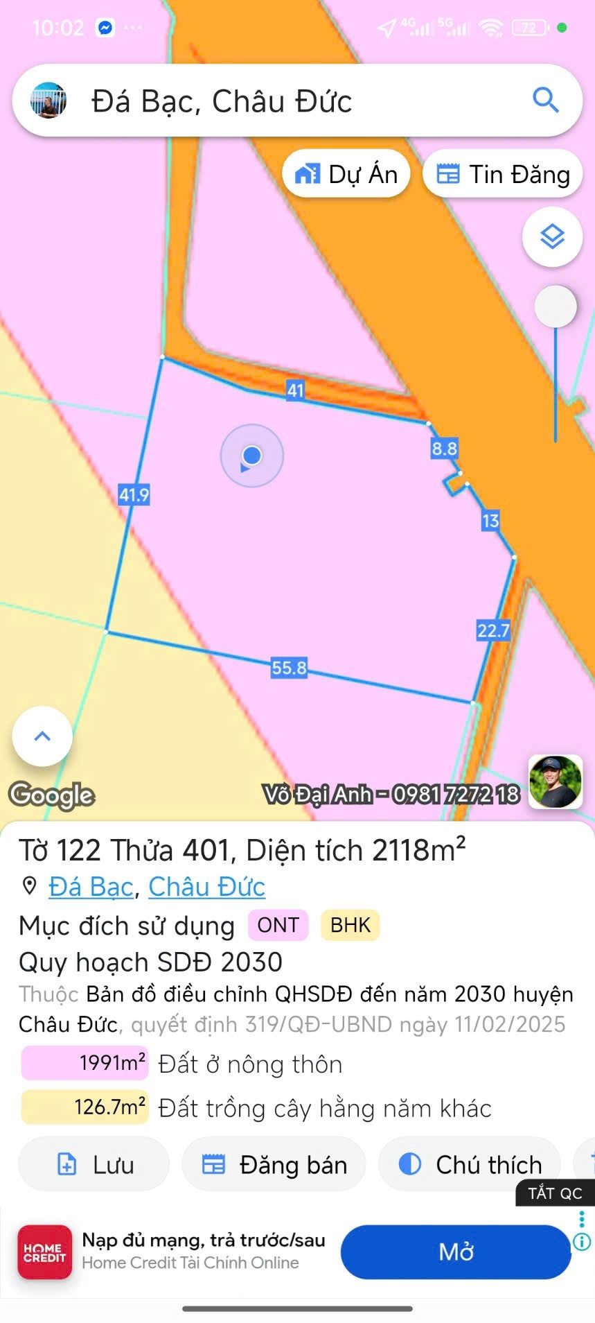 Bán  đất 2mt  có 300m thổ Đường Bình ba _ Đá bạc