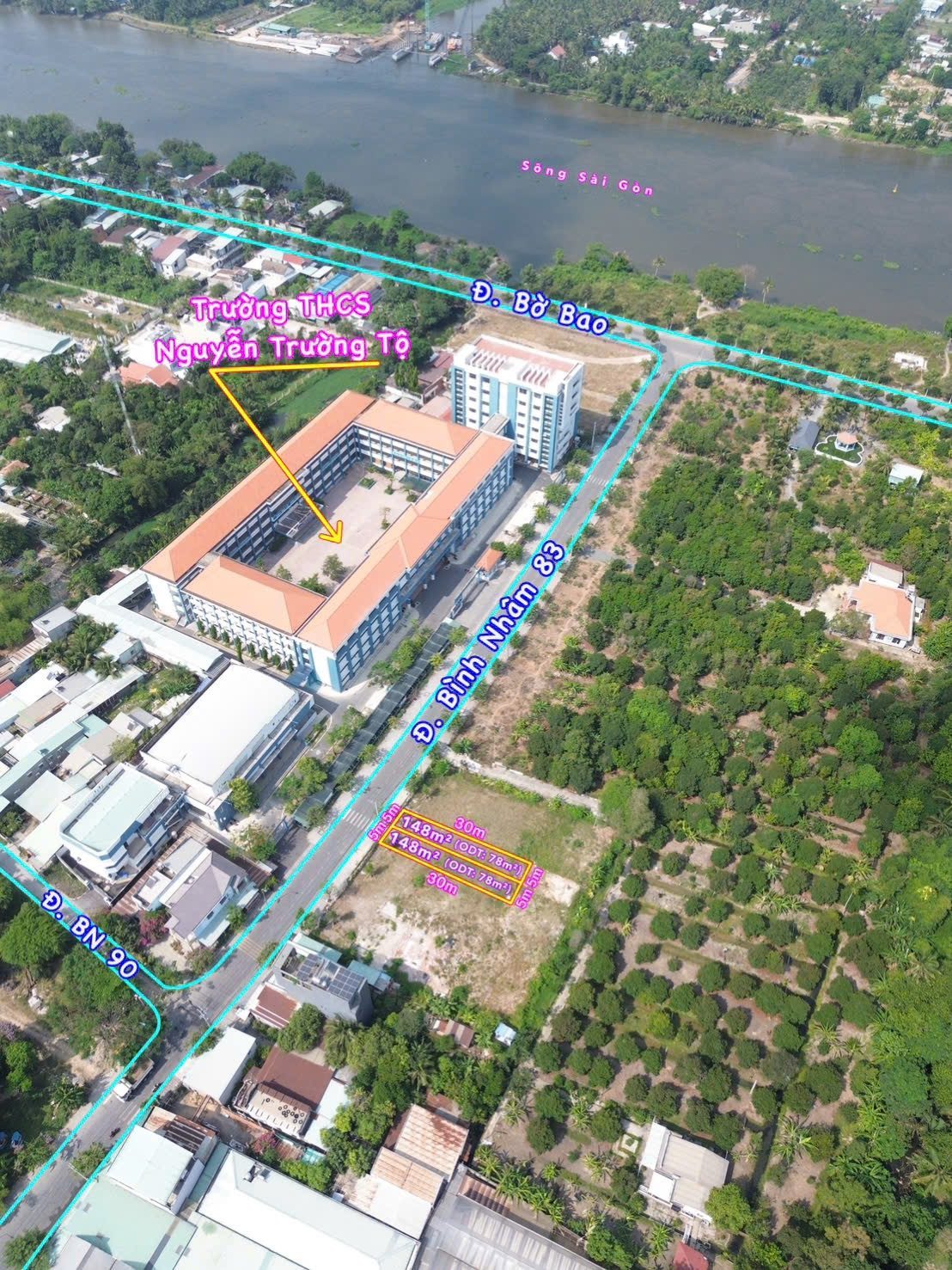 3 lô đất liền kề đường Bình Nhâm 83, Đối diện trường Cấp 2, Cách sông Sài Gòn 150m