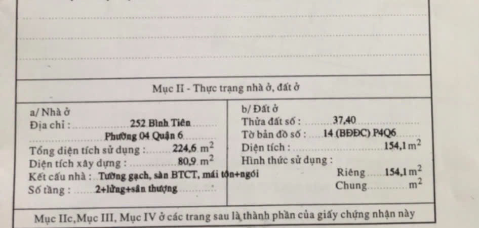 Bán nhà 252 Bình Tiên, Phường 6, Quận 6 – Giá 30 tỷ