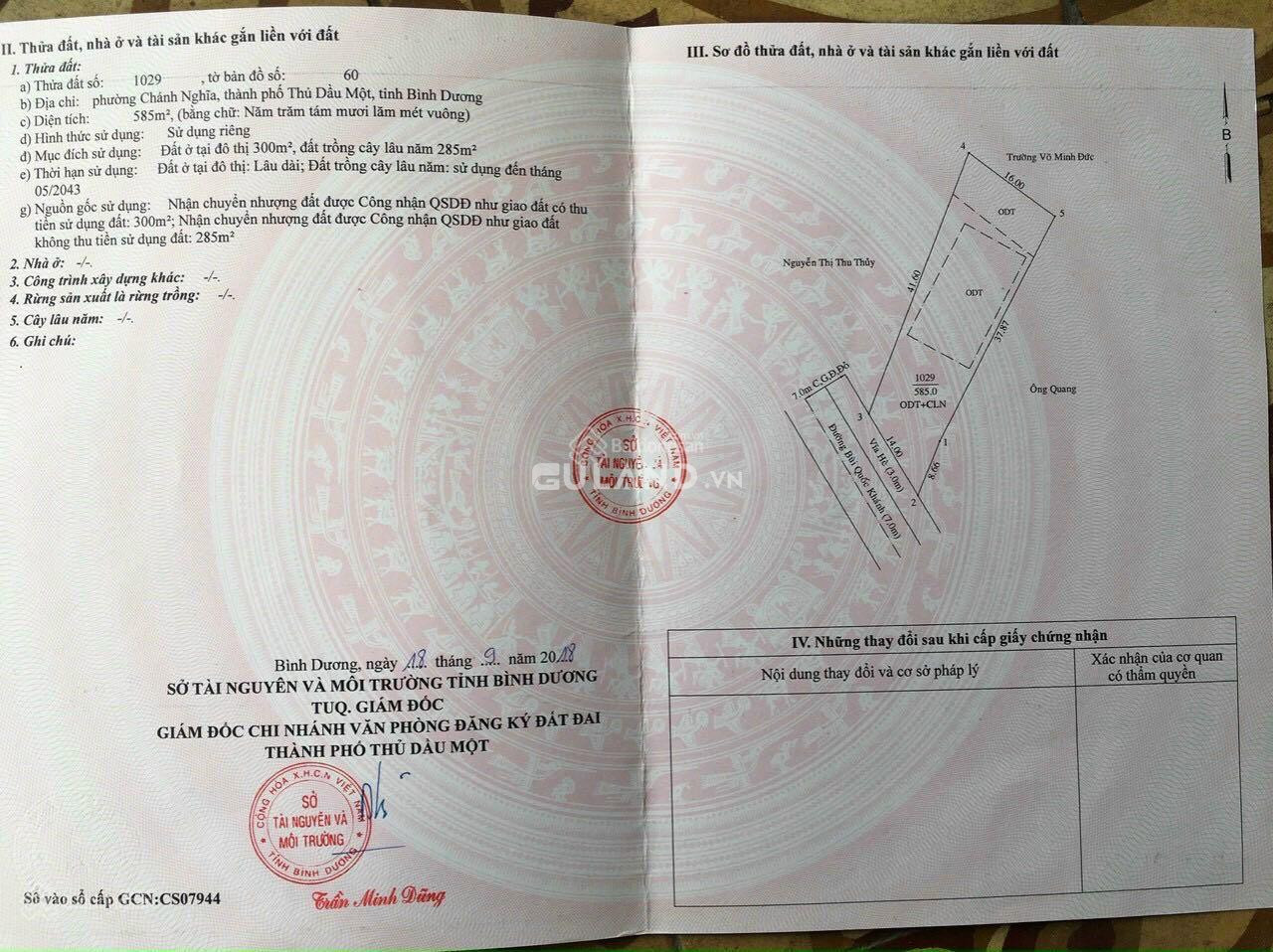 Bán đất mặt tiền đường Bùi Quốc Khánh, phường Chánh Nghĩa, Thủ Dầu Một - Bình Dương