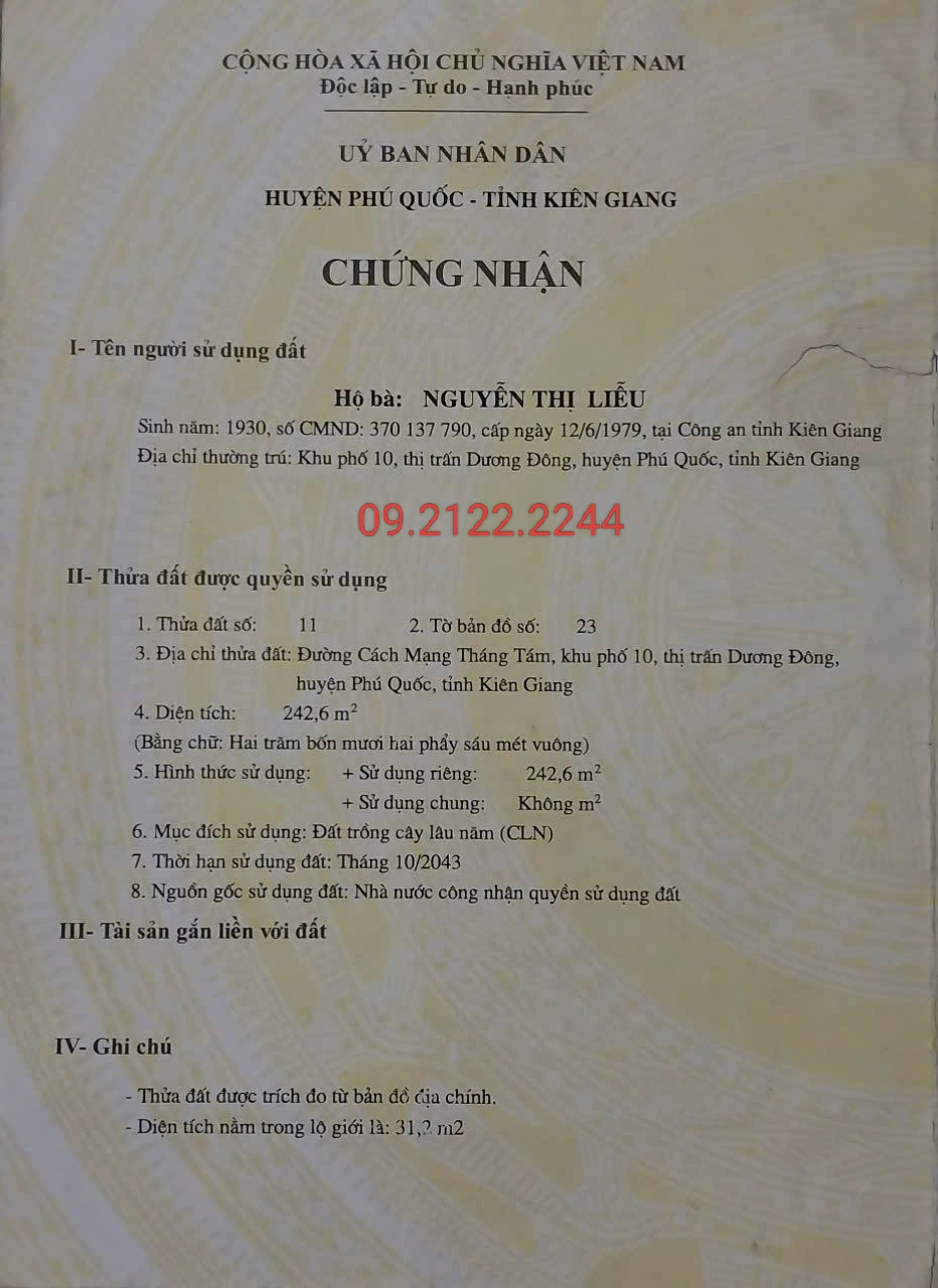 Bán nhà 242.6m² ngang 5.9m giá 6.5 tỷ tại Đường Cách Mạng Tháng 8 Đặc khu Phú Quốc