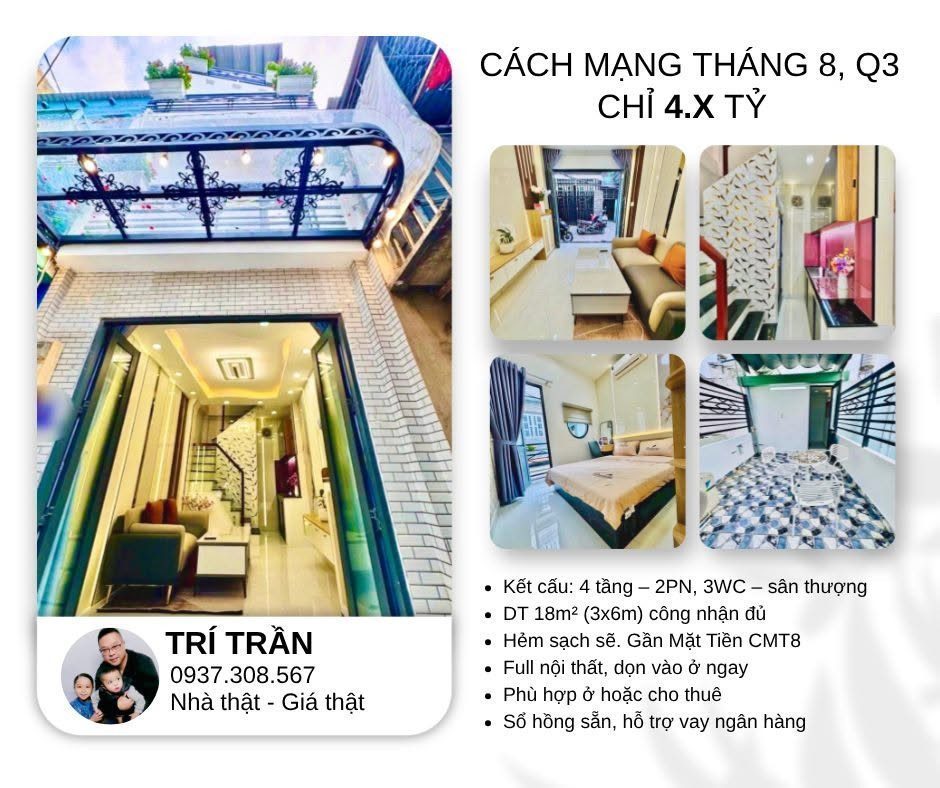 💰 CHỈ 4.X TỶ – 4 TẦNG MỚI ĐẸP – FULL NỘI THẤT CAO CẤP – QUẬN 3