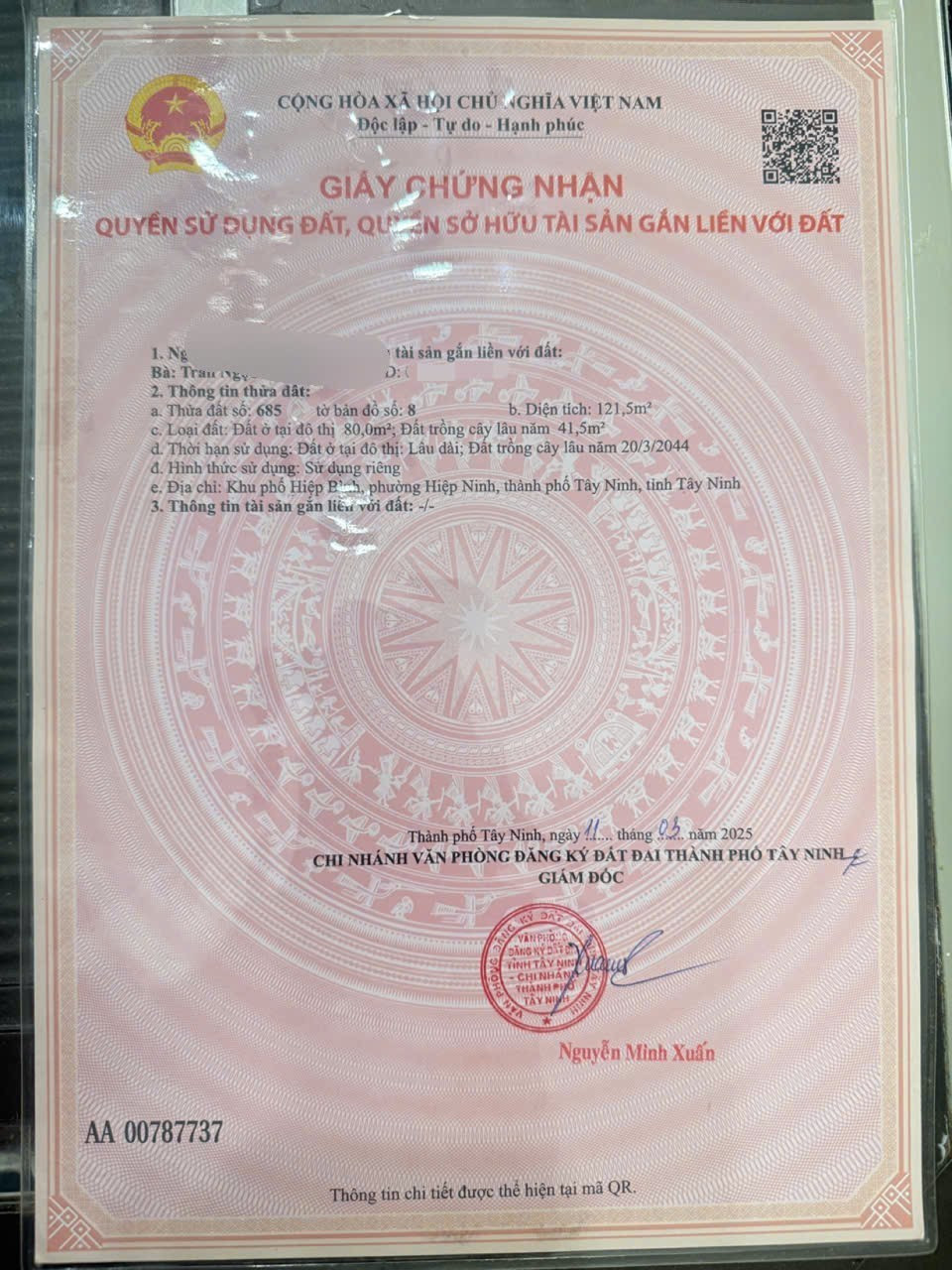 Bán đất 121.5m² ngang 4.90m giá 1.6 tỷ Phường Tân Ninh