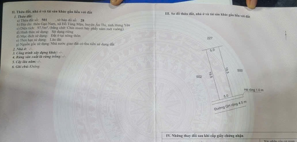 Bán đất 97m² ngang 5m giá 2.65 tỷ Xã Hồng Quang