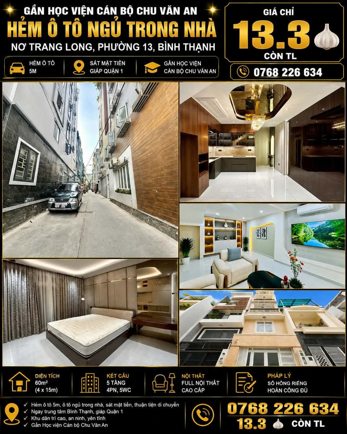 Bán Nhà riêng 60m2 có sẵn 60 m2 thổ cư giá 13.3 tỷ tại Đường Chu Văn An Phường 13 Quận Bình Thạnh TP. Hồ Chí Minh