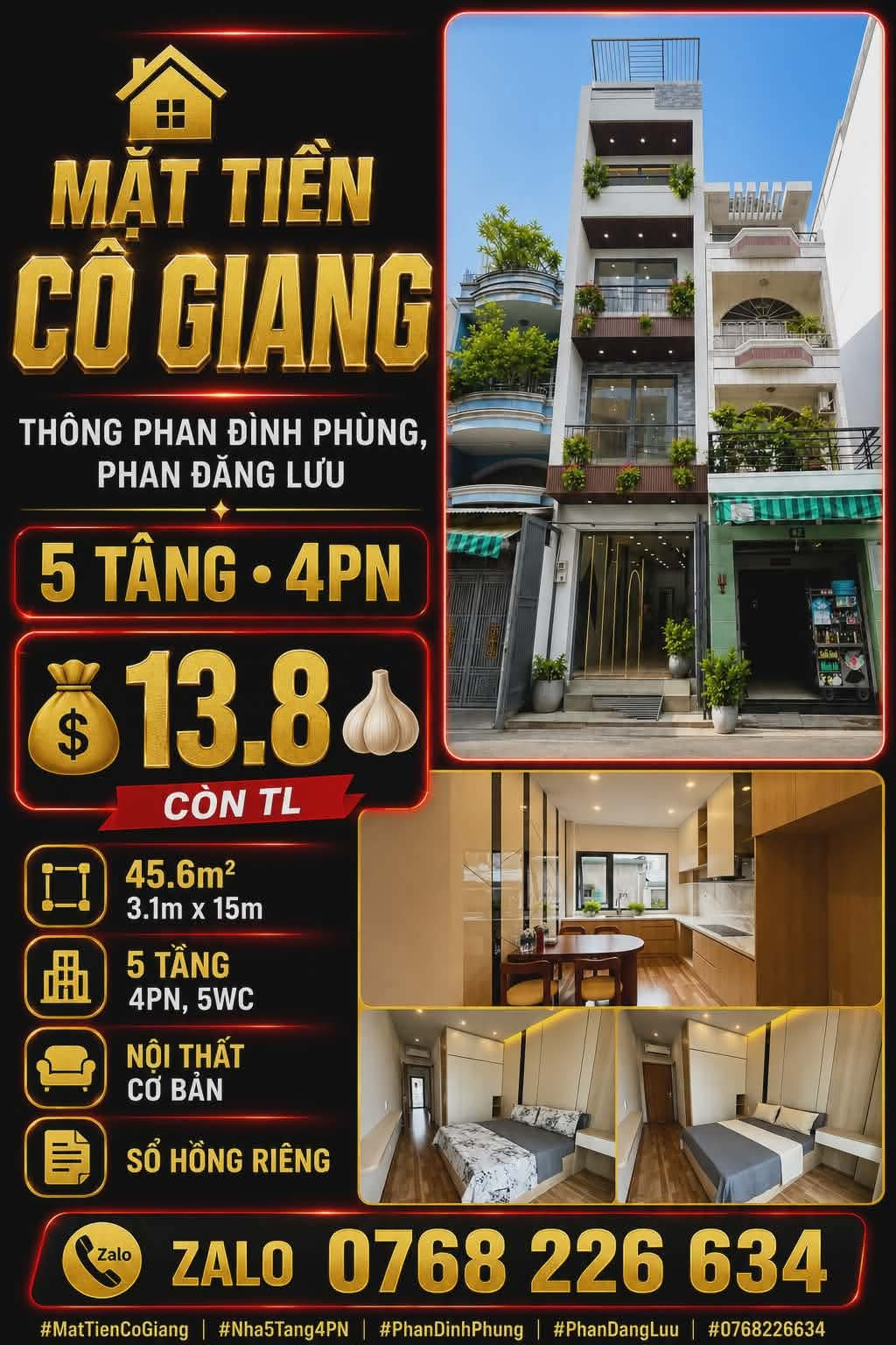 Mặt tiền Cô Giang, thông Phan Đình Phùng, Phan Đăng Lưu, 5 tầng, 4PN, 💰 13.8 🧄
📱 Zalo 0768 226 634