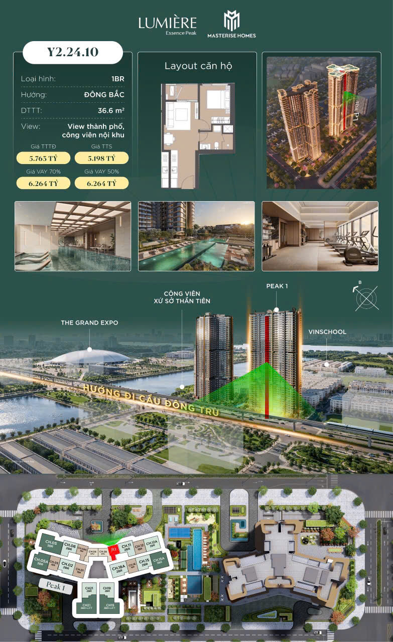 Đầu tư chỉ nhỉnh hơn 1,8 tỷ - Sở hữu VIÊN KIM CƯƠNG 1BR - 1 ngủ LUMIERE Cổ Loa