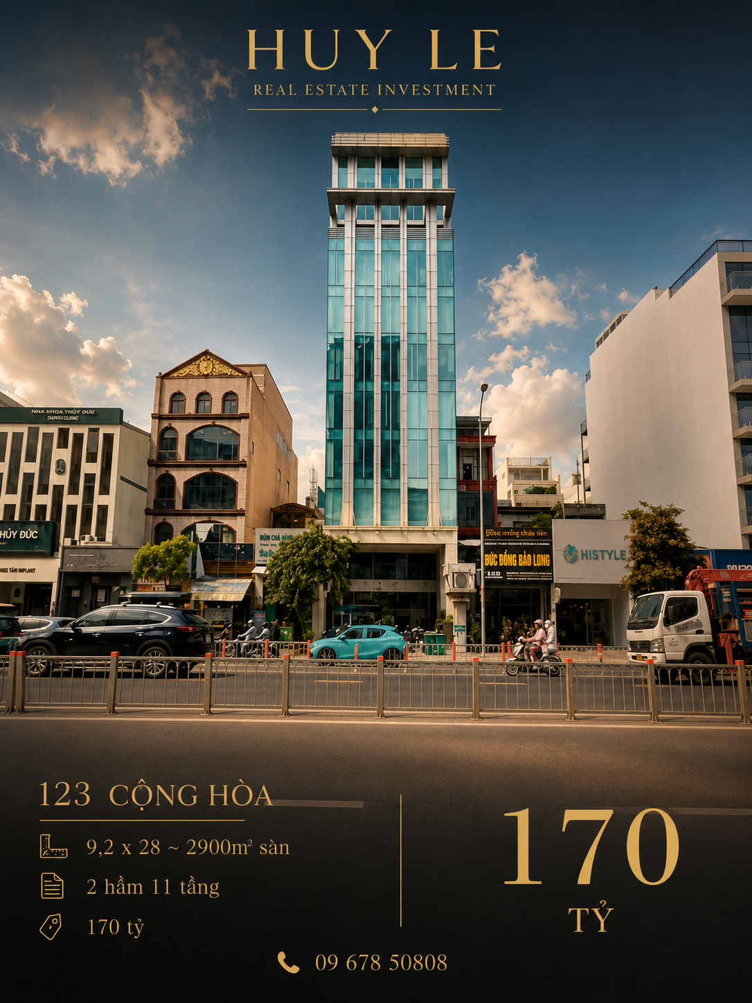 Bán toà Building 123 Cộng Hoà - 2 mặt tiền - 2 hầm 11 tầng ~ 3000m2 sàn