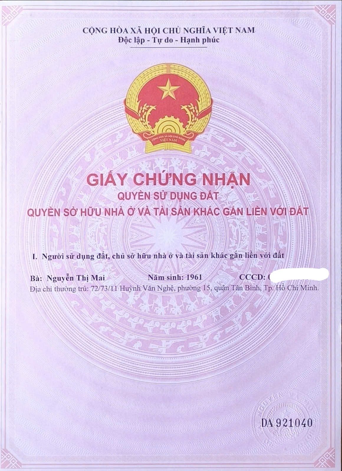 CẦN BÁN LÔ ĐẤT FULL THỔ CƯ 65m2.SỔ HỒNG RIÊNG.PHƯỜNG TÂN SƠN .TPHCM