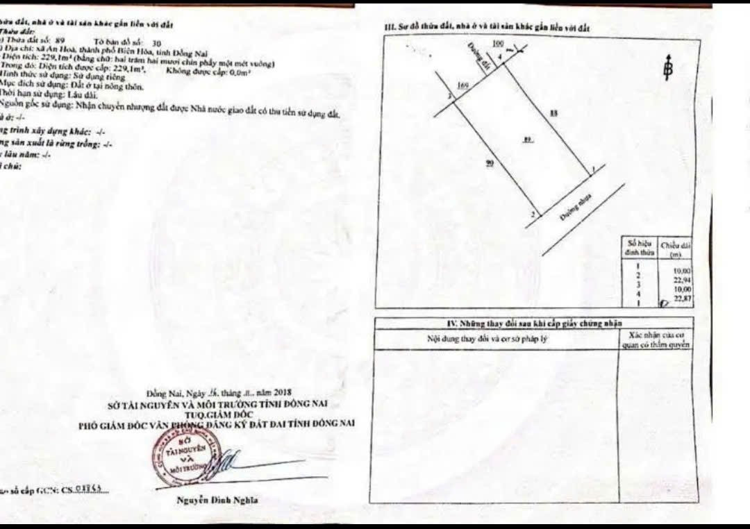 Bán Đất 229m2 có sẵn 229 m2 thổ cư giá 12 tỷ tại Đường D1 Phường Tân Hòa Thành phố Biên Hòa Đồng Nai