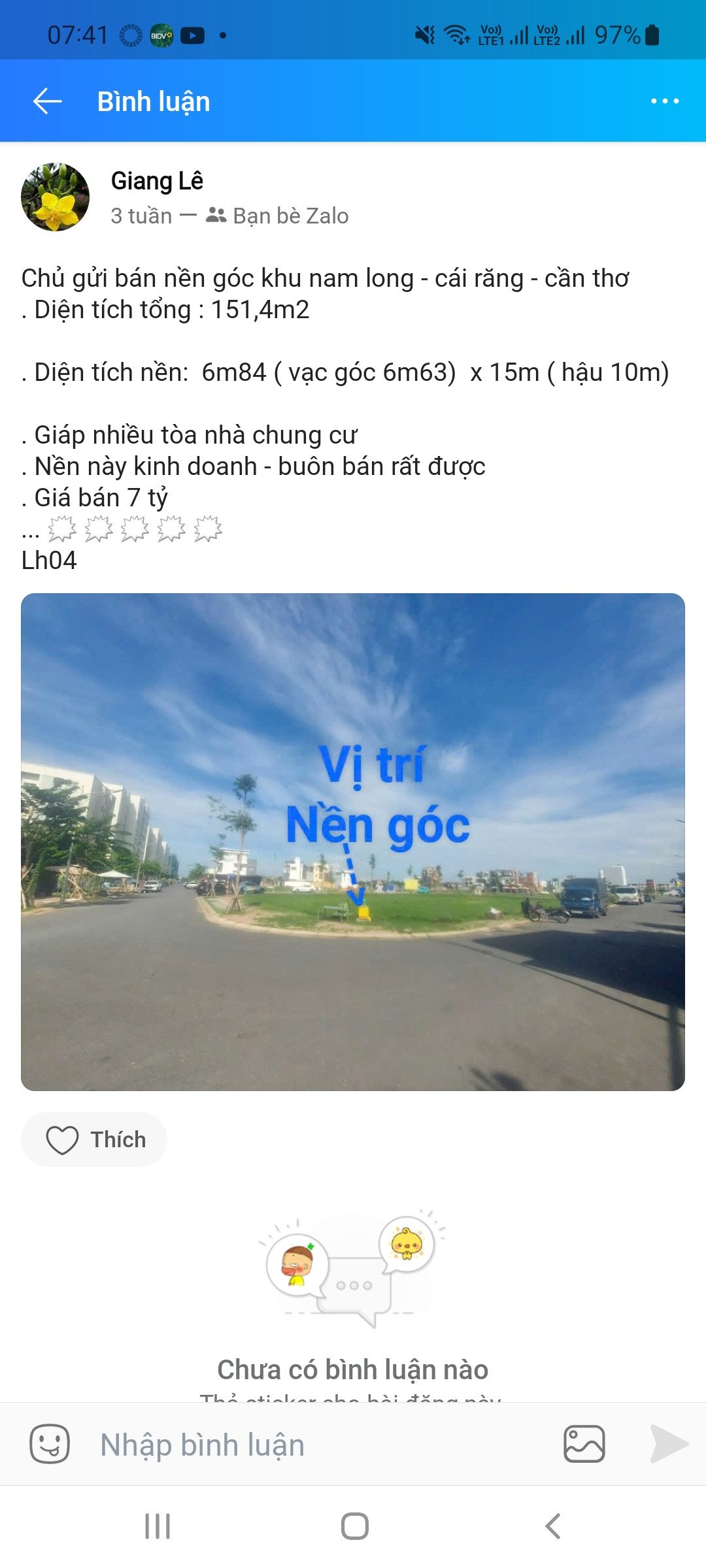 Bán nền góc khu dân cư nam long 2