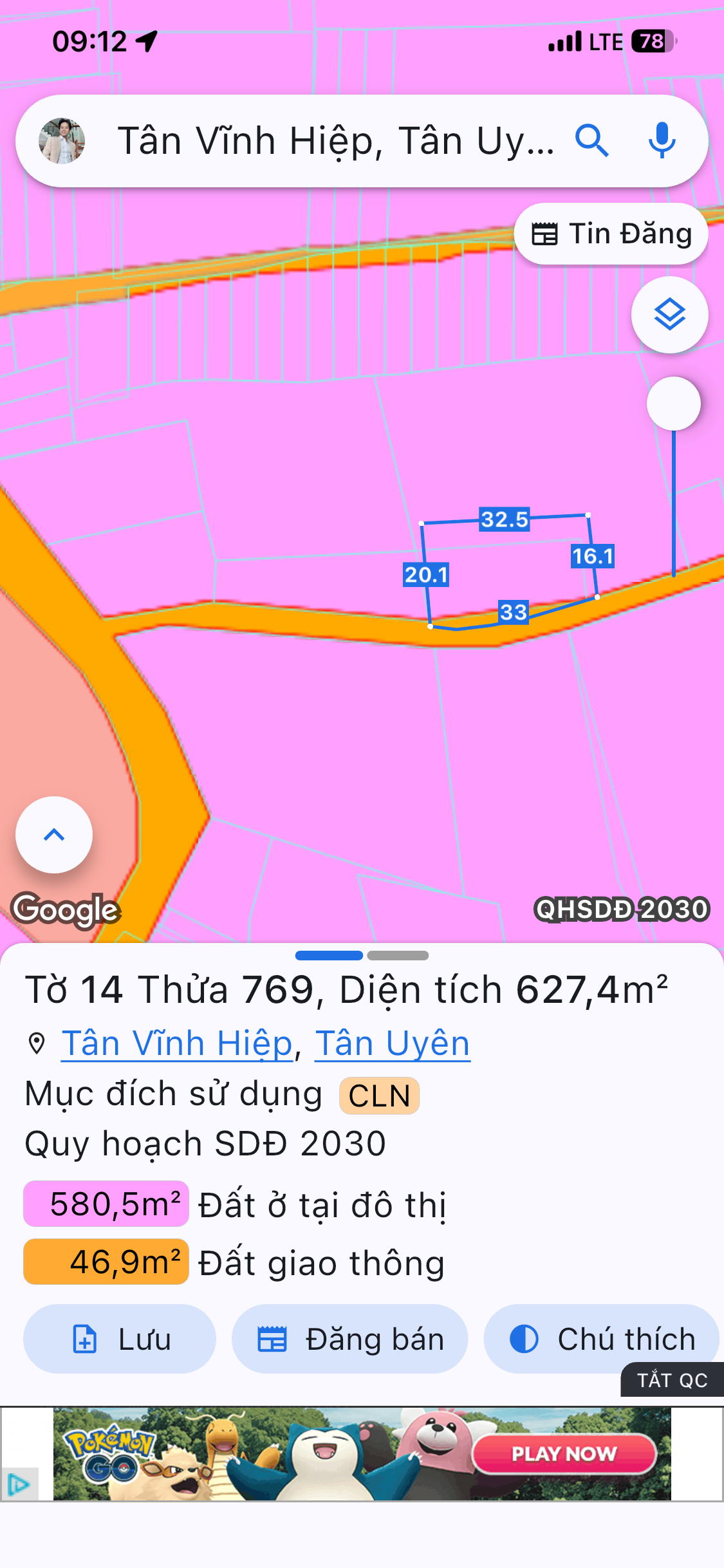 Bán Đất Vườn P.Tân Khánh, TP.Hồ Chí Minh  Diện tích : 33x20 Tdt 627.4m2