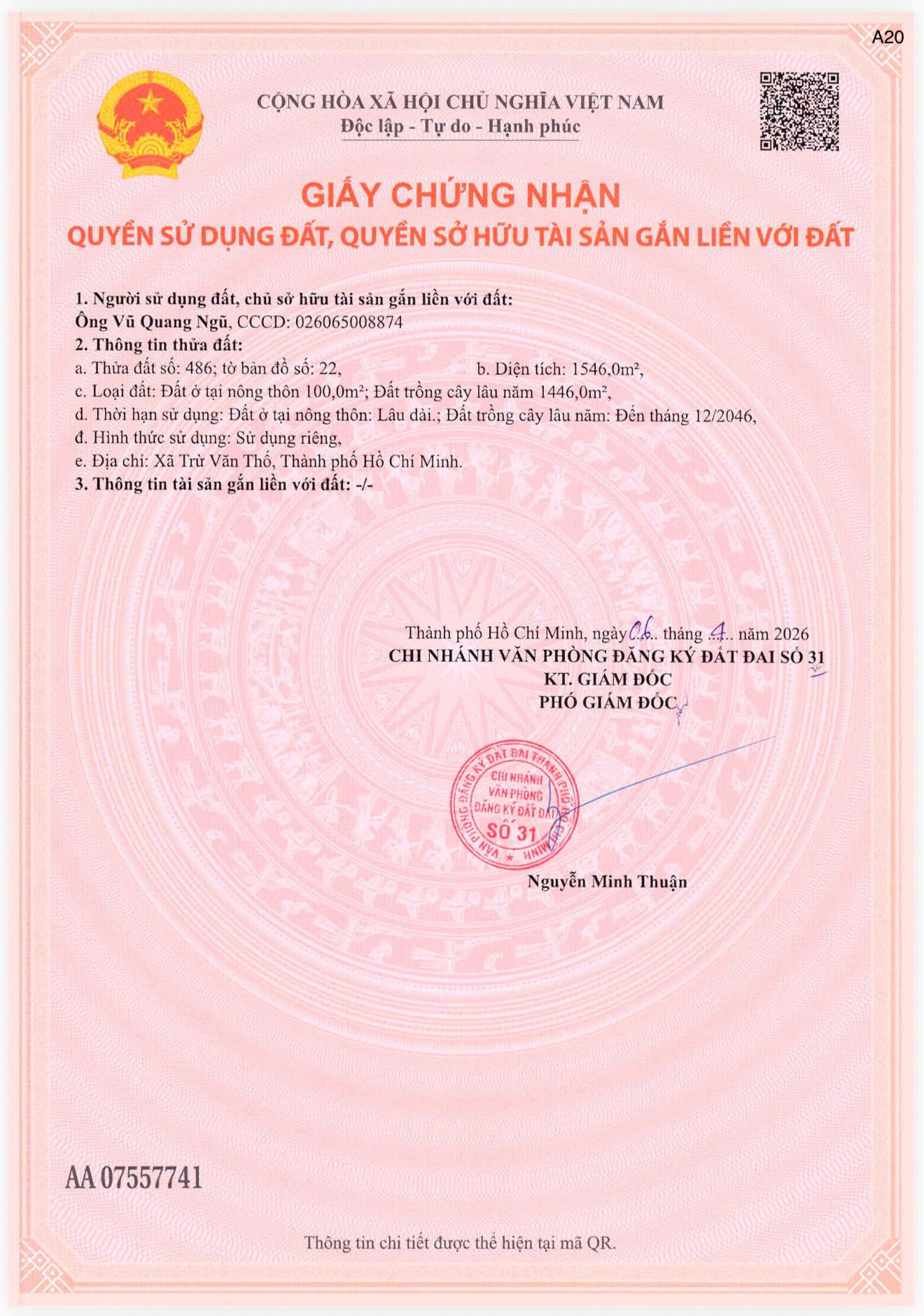 Bán Đất 2200m² thổ cư 100m² tại đường ĐT 750 Xã Trừ Văn Thố Huyện Bàu Bàng Bình Dương